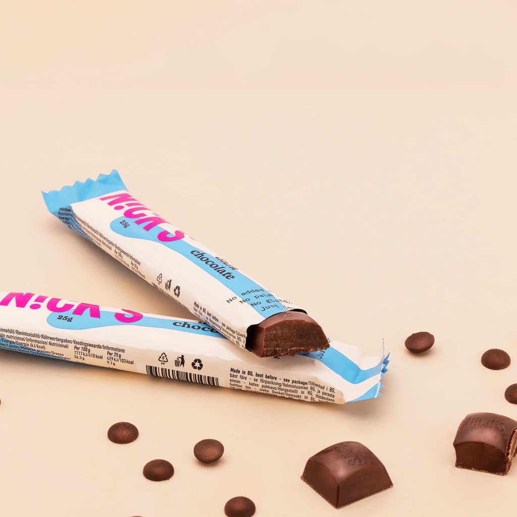 Nicks Barras de ceto veganos de chocolate negro sin azúcar agregada, 107 kcal, 1.1g carbohidratos netos, dulces bajos en carbohidratos, barra de bocadillos sin gluten (15x25 g)