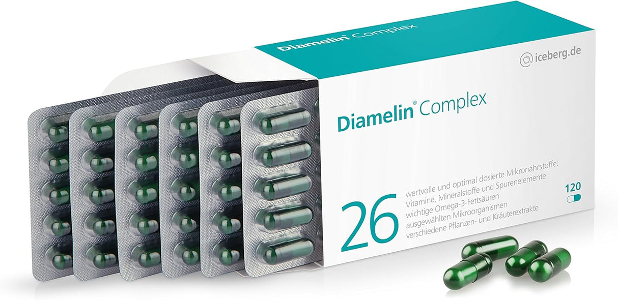 Complejo de diamelina: suplemento dietético para un nivel normal de azúcar en la sangre con cromo también adecuado para diabéticos: 26 vitaminas y micronutrientes como OPC, canela, jengibre, bacterias intestinales importantes