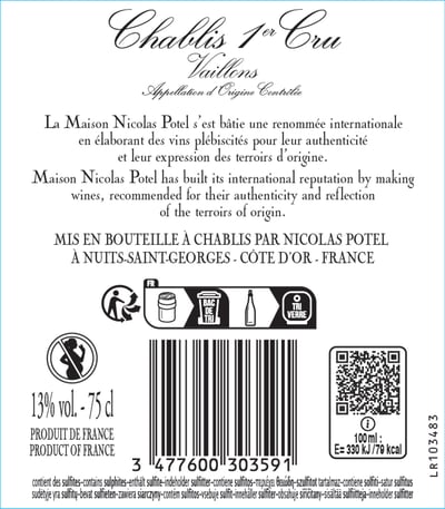 Nicolas Potel Chablis 1er cru Vaillons 075l
