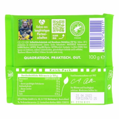 Ritter Sport Mælk m Hasselnød Splitter 100 g